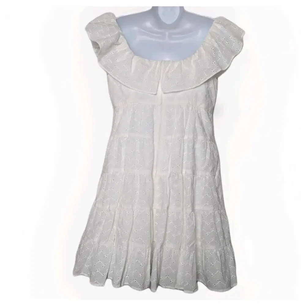 Lilly Pulitzer Emie Dress Resort White Ditsy Vine Eyelet Ruffle Sweetheart Sz 8 - Picture 5 of 11